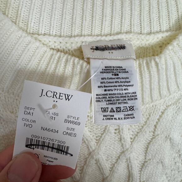 J.Crew Fisherman Cable-Knit Poncho Sweater Womens OS Cream Draped Relaxed Fit - Picture 5 of 7